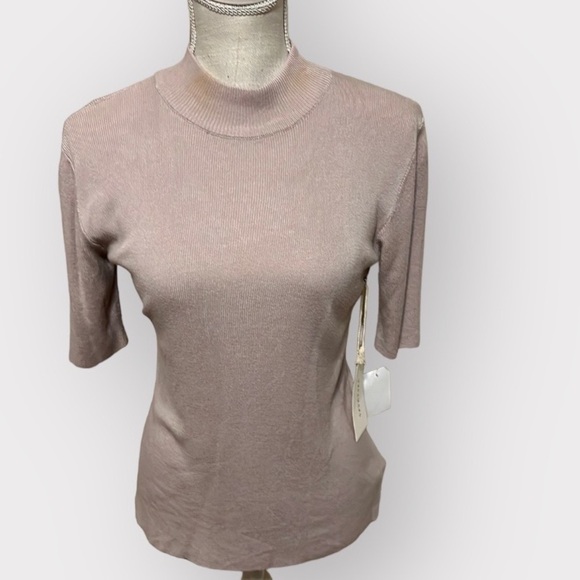 Dreamers tan Mock turtleneck short  sleeve top . Sz L - Picture 1 of 5